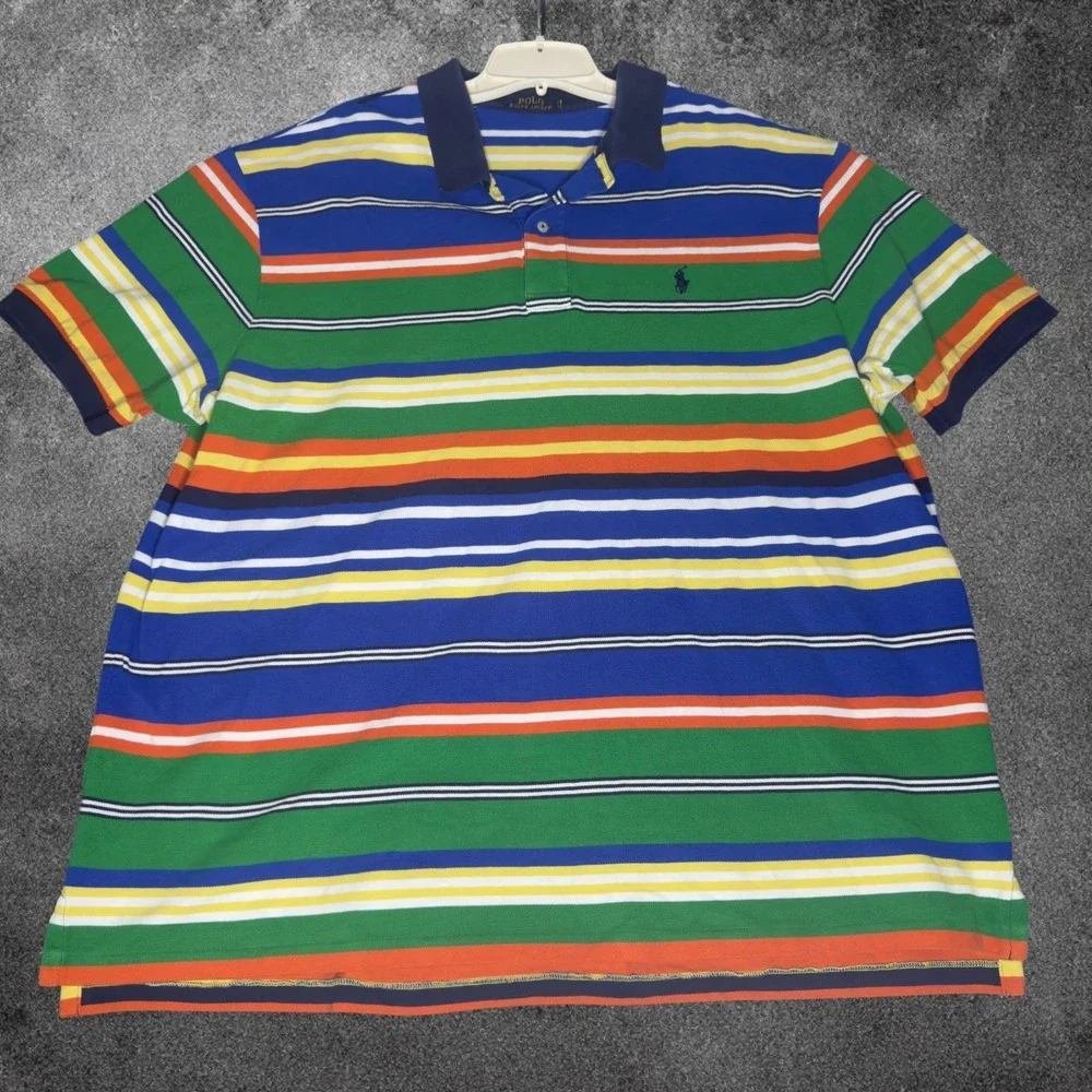 Polo Ralph Lauren Mens XXL Polo Shirt Multicolor Striped Pony Preppy Rugby